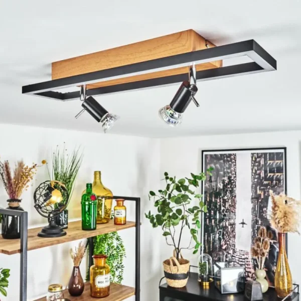 hofstein Plafonnier Deadwood LED Brun, Chrome, Couleur bois, 3 lumières* Lampes Modernes