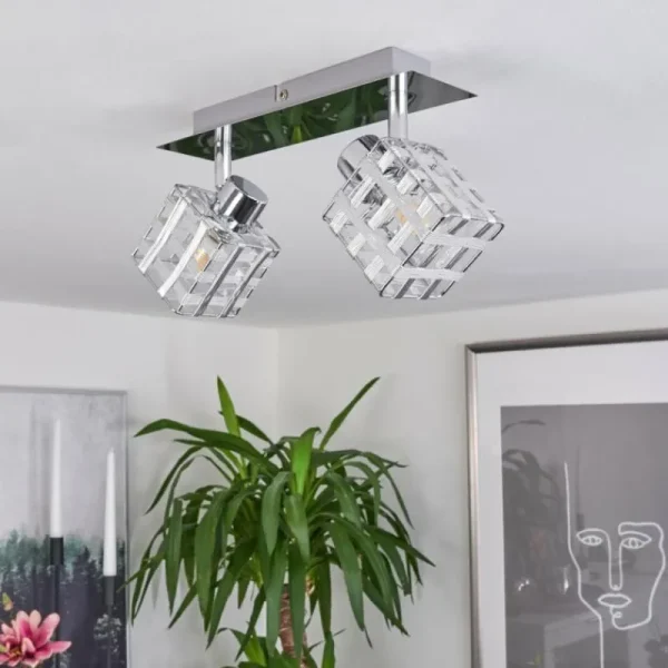 hofstein Plafonnier Desrue Chrome, Argenté, 2 lumières* Lampes Modernes