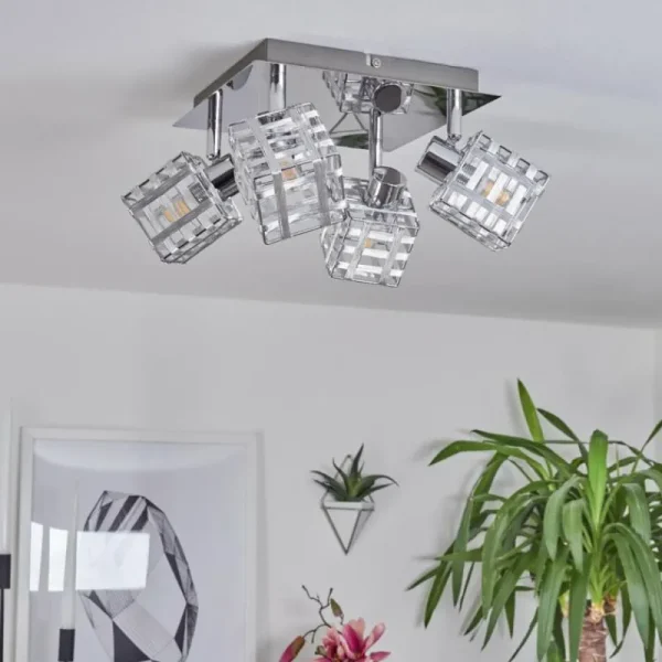 hofstein Plafonnier Desrue Chrome, Argenté, 4 lumières* Lampes Modernes