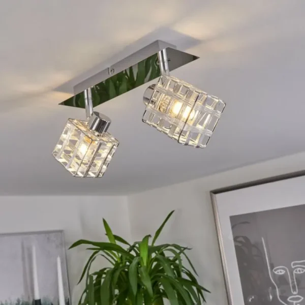 hofstein Plafonnier Desrue Chrome, Argenté, 2 lumières* Lampes Modernes