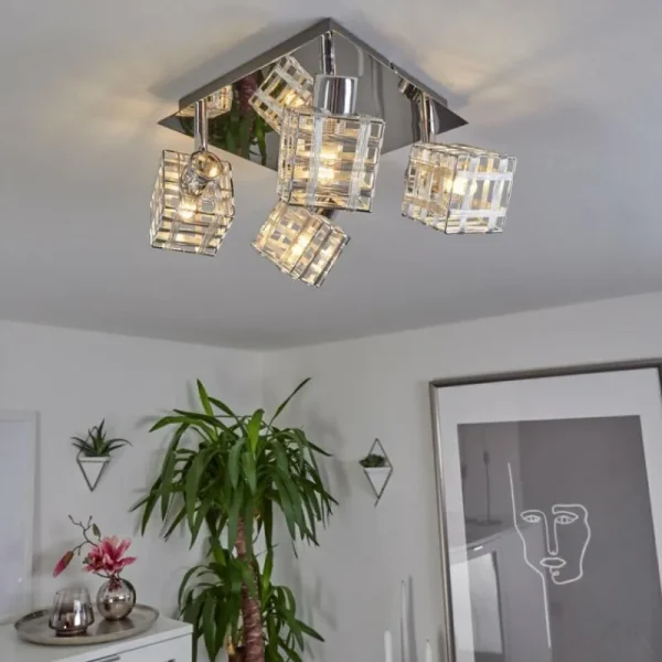 hofstein Plafonnier Desrue Chrome, Argenté, 4 lumières* Lampes Modernes