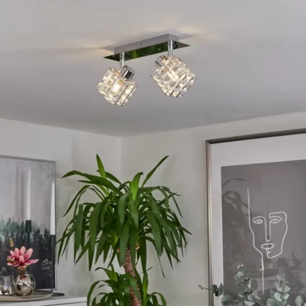 hofstein Plafonnier Desrue Chrome, Argenté, 2 lumières* Lampes Modernes