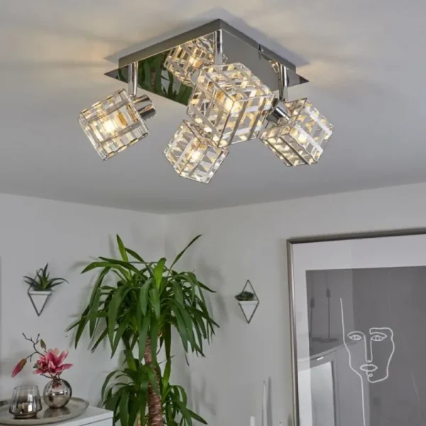 hofstein Plafonnier Desrue Chrome, Argenté, 4 lumières* Lampes Modernes