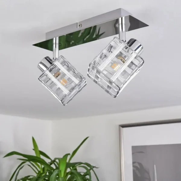 hofstein Plafonnier Desrue Chrome, Argenté, 2 lumières* Lampes Modernes