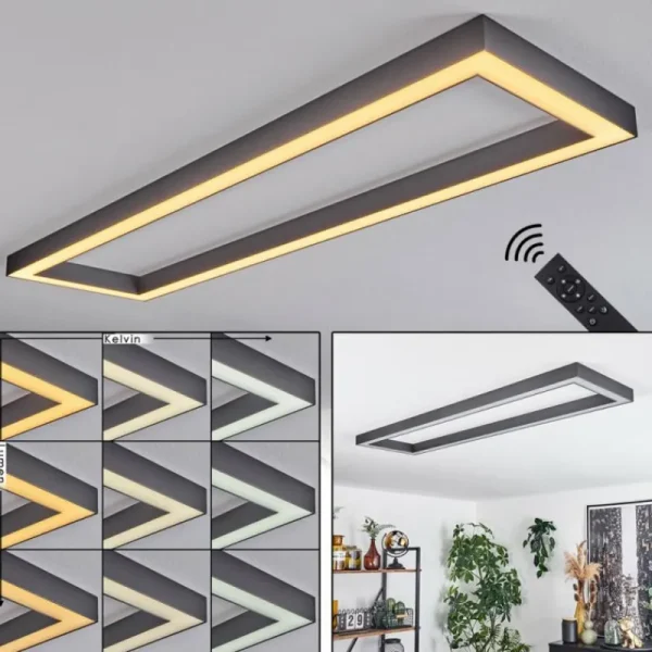 hofstein Plafonnier Dubuisson LED Anthracite, 1 lumière, Télécommandes* Lampes Modernes
