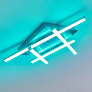 hofstein Plafonnier Eriz LED Nickel mat, 4 lumières, Télécommandes, Changeur de couleurs* Lampes Modernes