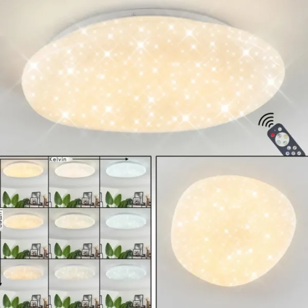 hofstein Plafonnier Esgos LED Blanc, 1 lumière, Télécommandes* Lampes Modernes