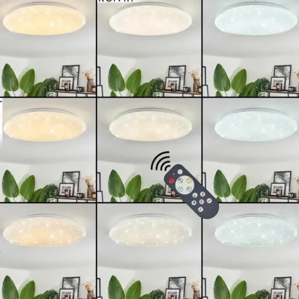 hofstein Plafonnier Esgos LED Blanc, 1 lumière, Télécommandes* Lampes Modernes