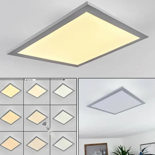 hofstein Plafonnier Farc LED Argenté, 1 lumière, Télécommandes* Lampes Modernes
