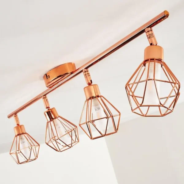 hofstein Plafonnier Ferrand LED Cuivre, 4 lumières* Lampes En Verre
