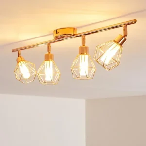 hofstein Plafonnier Ferrand LED Cuivre, 4 lumières* Lampes En Verre