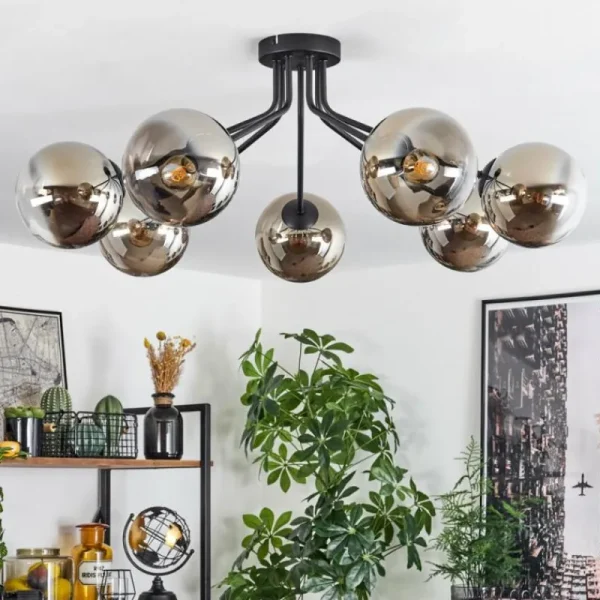 hofstein Plafonnier Gastor Noir, 7 lumières* Lampes Modernes