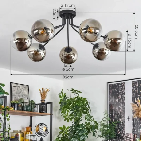 hofstein Plafonnier Gastor Noir, 7 lumières* Lampes Modernes