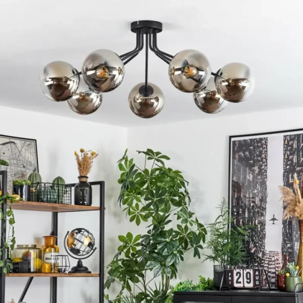 hofstein Plafonnier Gastor Noir, 7 lumières* Lampes Modernes