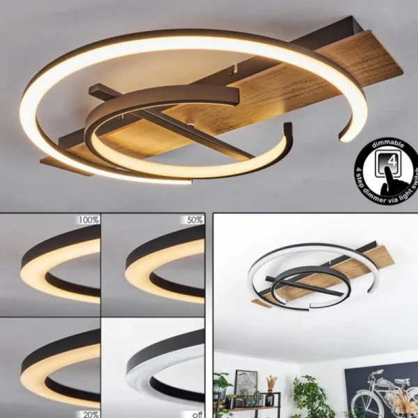 hofstein Plafonnier Gauvin LED Brun, Couleur bois, Noir, 1 lumière* Lampes Modernes