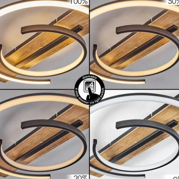 hofstein Plafonnier Gauvin LED Brun, Couleur bois, Noir, 1 lumière* Lampes Modernes