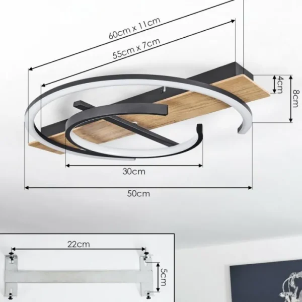 hofstein Plafonnier Gauvin LED Brun, Couleur bois, Noir, 1 lumière* Lampes Modernes