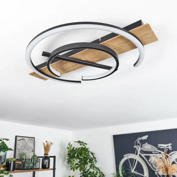 hofstein Plafonnier Gauvin LED Brun, Couleur bois, Noir, 1 lumière* Lampes Modernes