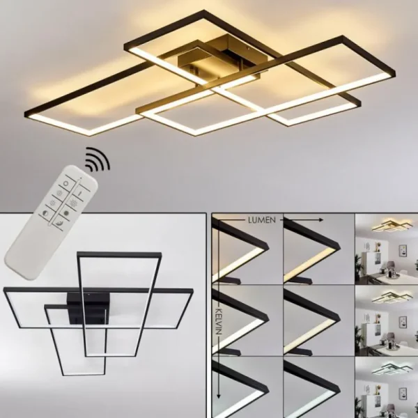 hofstein Plafonnier Ghana LED Noir, 1 lumière, Télécommandes* Lampes Modernes