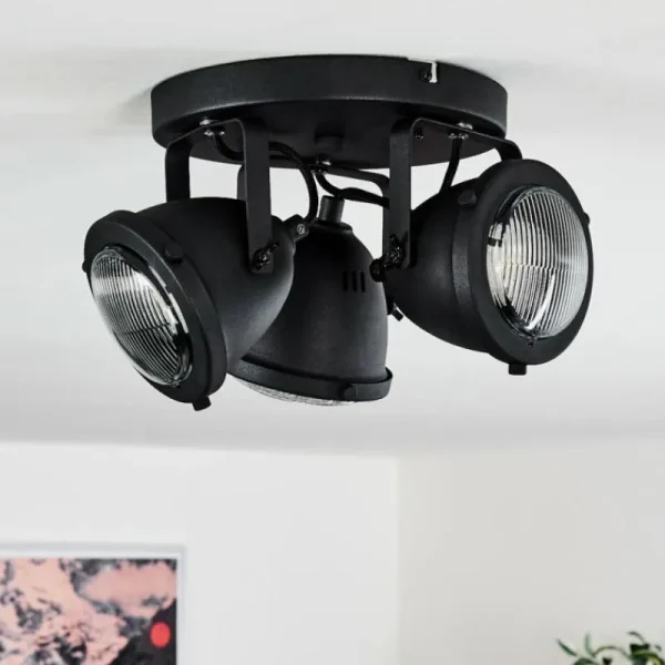 hofstein Plafonnier Glostrup LED Noir, 3 lumières* Lampes En Verre