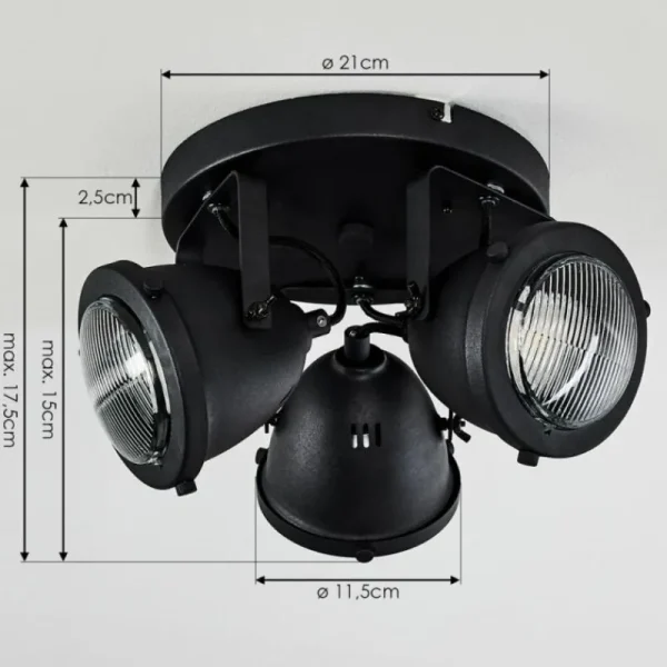 hofstein Plafonnier Glostrup LED Noir, 3 lumières* Lampes En Verre