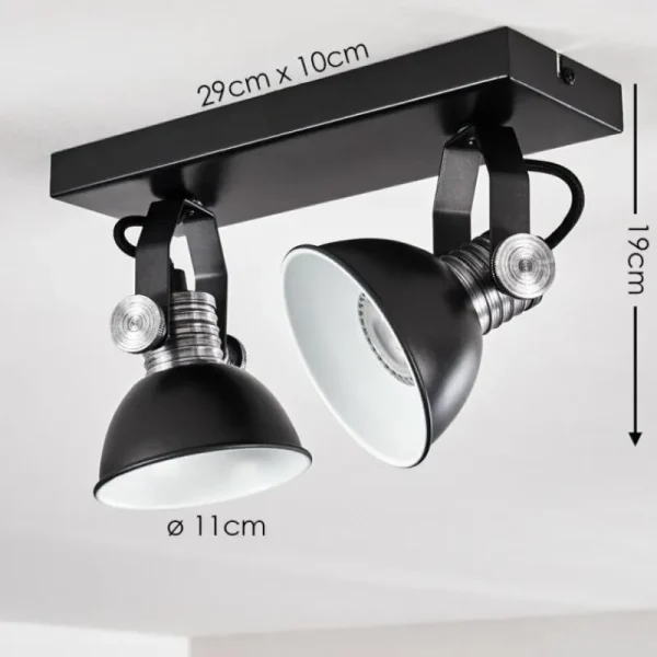 hofstein Plafonnier Gudo Noir, Argenté, 2 lumières* Lampes Modernes