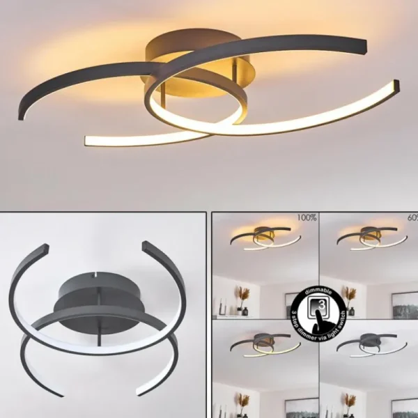hofstein Plafonnier Guinea LED Anthracite, 2 lumières* Lampes Modernes