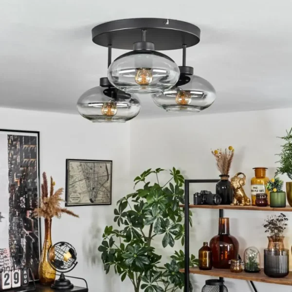 hofstein Plafonnier Haikala Clair, Fumé, 3 lumières* Lampes Modernes
