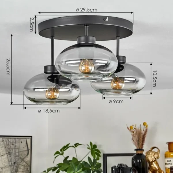 hofstein Plafonnier Haikala Clair, Fumé, 3 lumières* Lampes Modernes