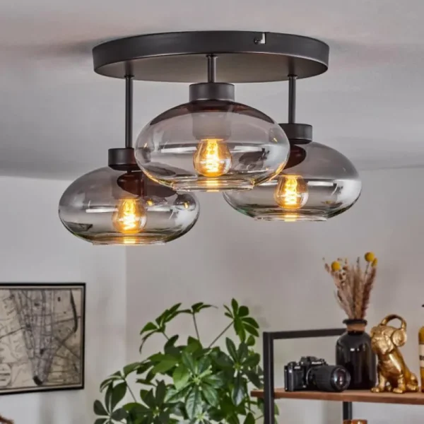 hofstein Plafonnier Haikala Clair, Fumé, 3 lumières* Lampes Modernes