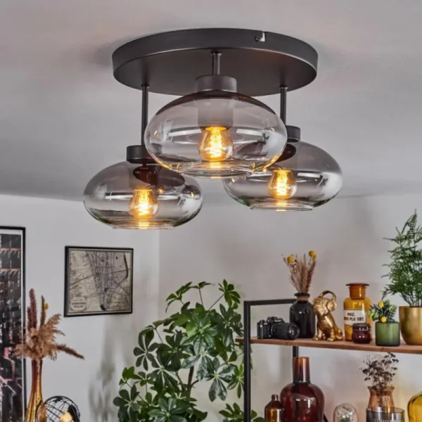 hofstein Plafonnier Haikala Clair, Fumé, 3 lumières* Lampes Modernes