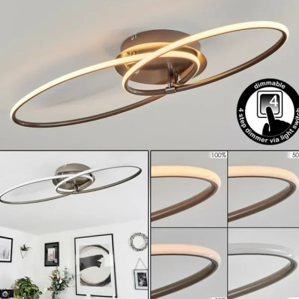 hofstein Plafonnier Harpeth LED Nickel mat, 1 lumière* Lampes Modernes