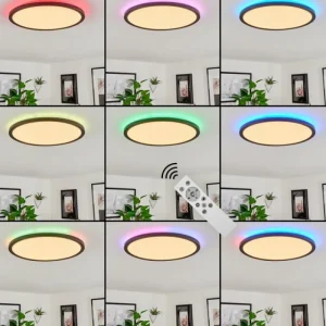 hofstein Plafonnier Hortinhas LED Noir, 1 lumière, Télécommandes, Changeur de couleurs* Lampes Modernes