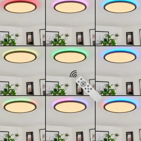 hofstein Plafonnier Hortinhas LED Noir, 1 lumière, Télécommandes, Changeur de couleurs* Lampes Modernes