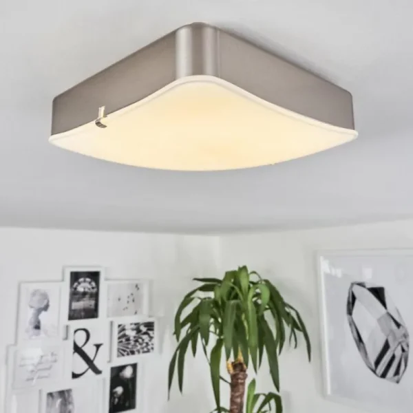 hofstein Plafonnier Hutton LED Nickel mat, 1 lumière* Lampes En Verre