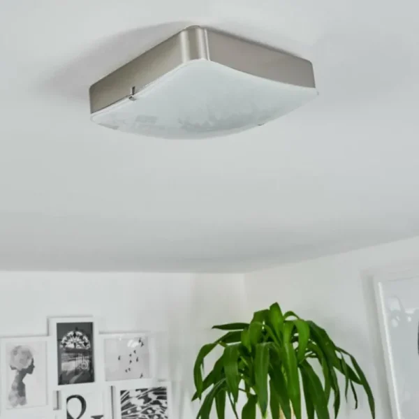hofstein Plafonnier Hutton LED Nickel mat, 1 lumière* Lampes En Verre