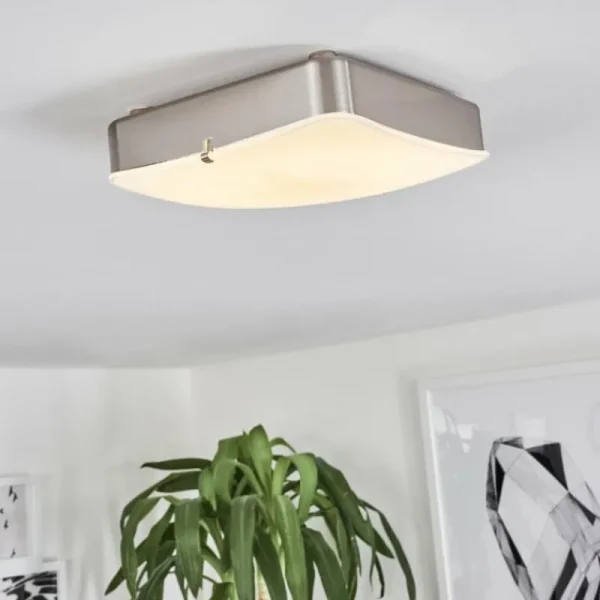 hofstein Plafonnier Hutton LED Nickel mat, 1 lumière* Lampes En Verre