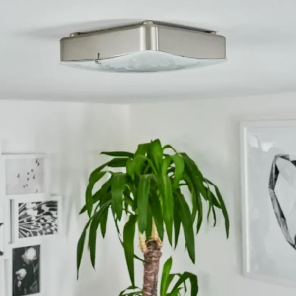 hofstein Plafonnier Hutton LED Nickel mat, 1 lumière* Lampes En Verre