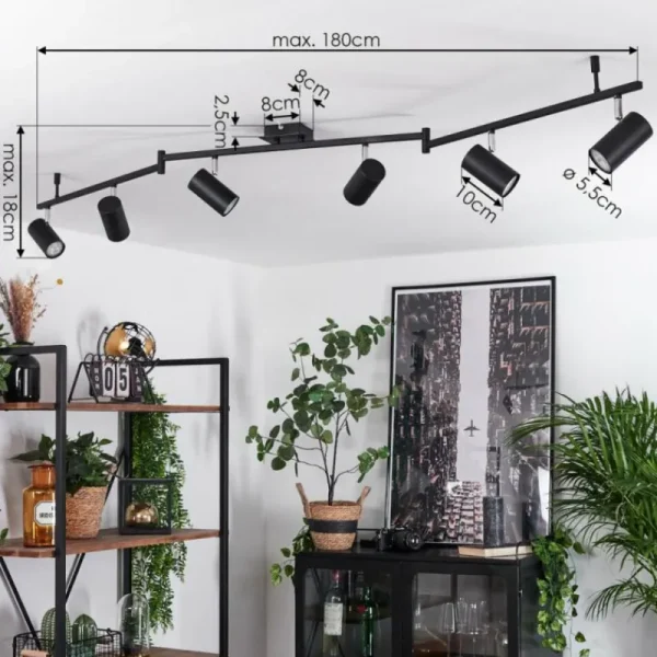 hofstein Plafonnier Javel Chrome, Noir, 6 lumières* Lampes Modernes