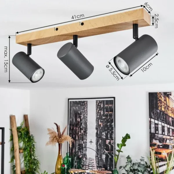 hofstein Plafonnier Javel Couleur bois, Noir, 3 lumières* Lampes Modernes
