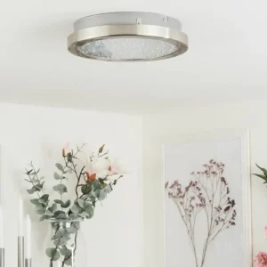 hofstein Plafonnier Kerns LED Nickel mat, 1 lumière* Lampes En Verre