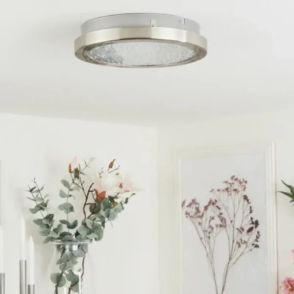 hofstein Plafonnier Kerns LED Nickel mat, 1 lumière* Lampes En Verre
