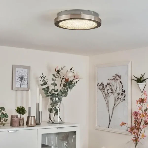 hofstein Plafonnier Kerns LED Nickel mat, 1 lumière* Lampes En Verre