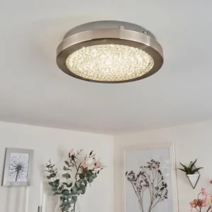 hofstein Plafonnier Kerns LED Nickel mat, 1 lumière* Lampes En Verre