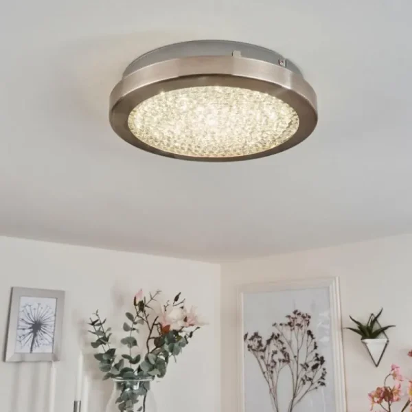 hofstein Plafonnier Kerns LED Nickel mat, 1 lumière* Lampes En Verre
