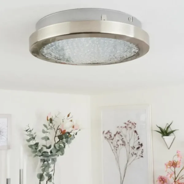 hofstein Plafonnier Kerns LED Nickel mat, 1 lumière* Lampes En Verre