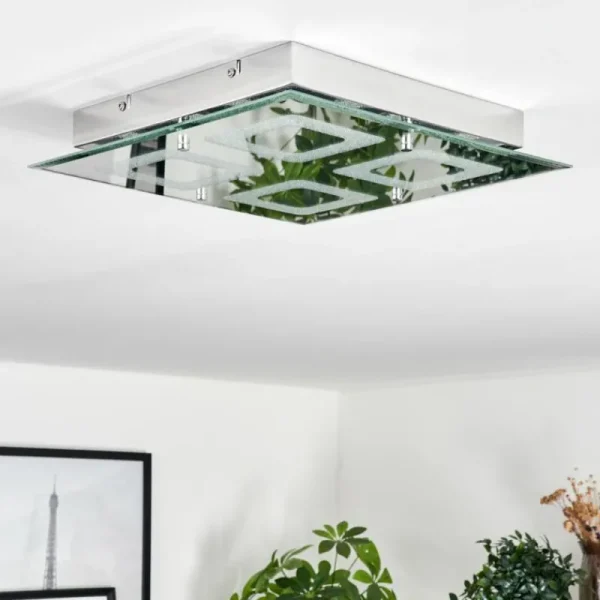 hofstein Plafonnier Kingsta LED Chrome, 1 lumière* Lampes En Verre