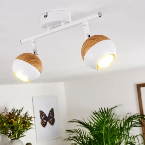 hofstein Plafonnier Kotaoa LED Bois clair, Blanc, 2 lumières* Lampes Modernes