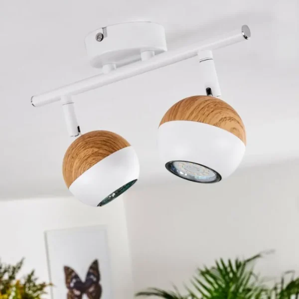 hofstein Plafonnier Kotaoa LED Bois clair, Blanc, 2 lumières* Lampes Modernes