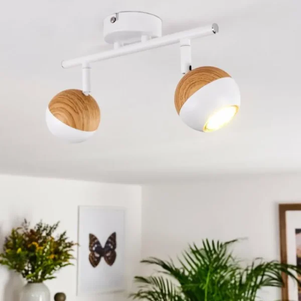 hofstein Plafonnier Kotaoa LED Bois clair, Blanc, 2 lumières* Lampes Modernes